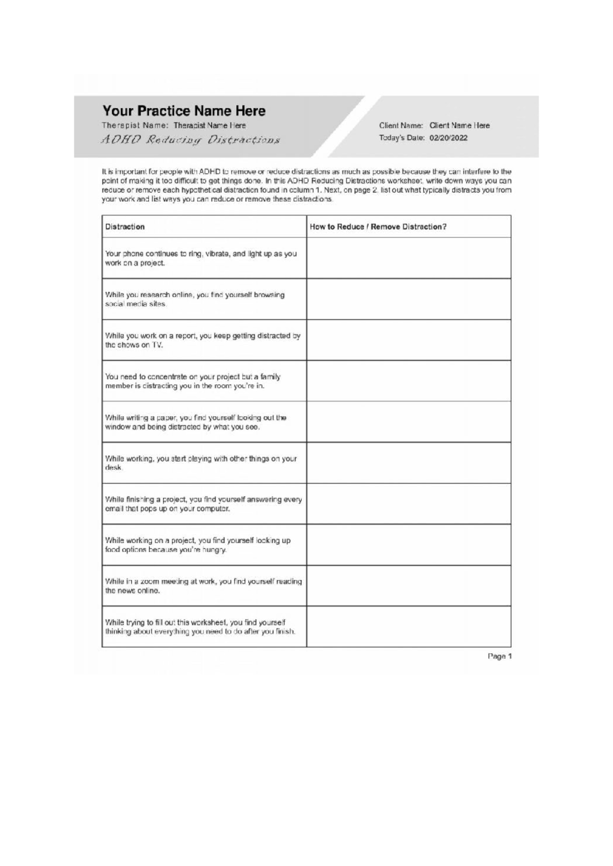 ADHD Focus & Distraction Reduction Plan (Parent-Child Counseling) - Studocu