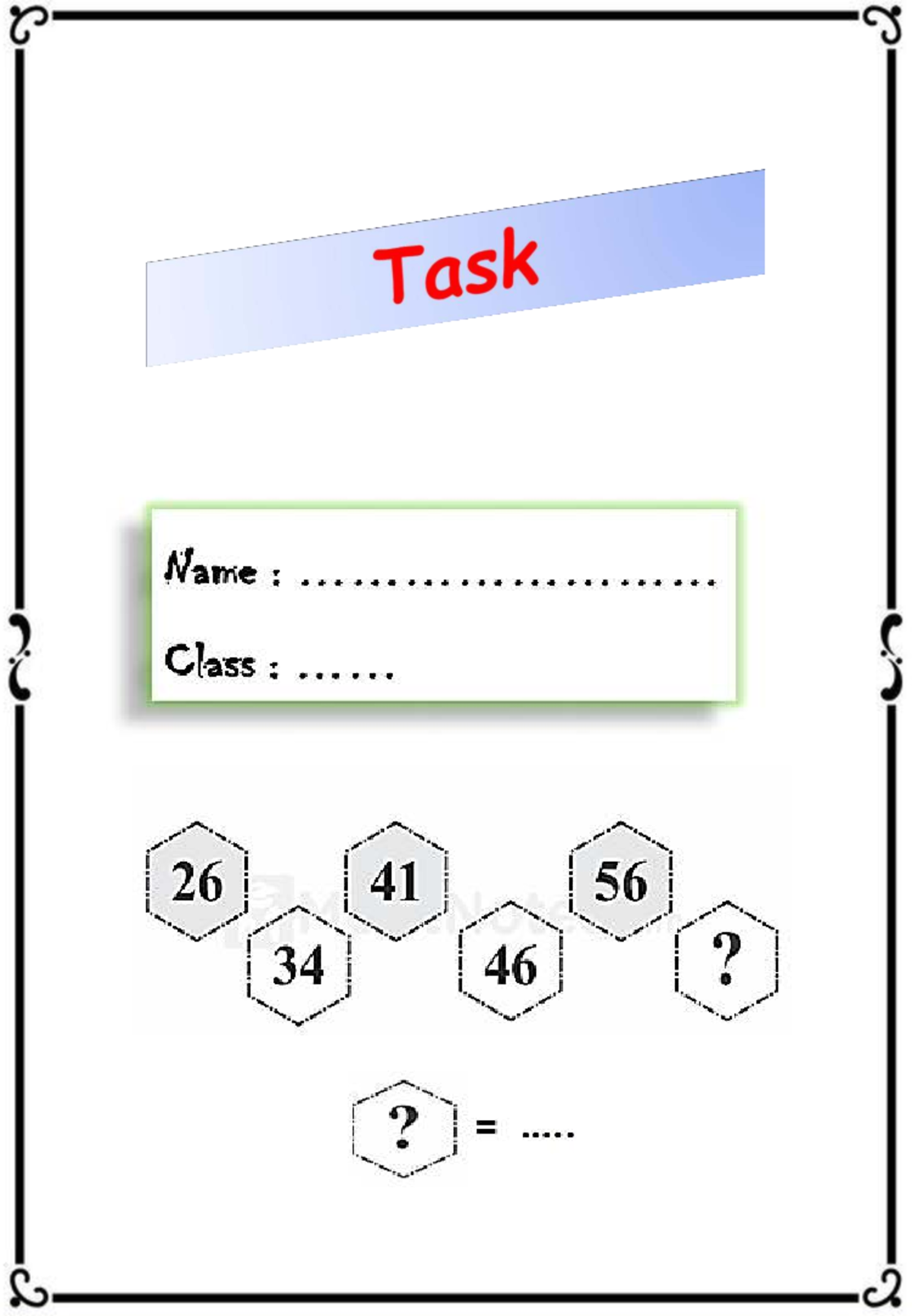 Math Task: Balancing Scales and Sequences (Class: 26 41 56 34 46) - Studocu