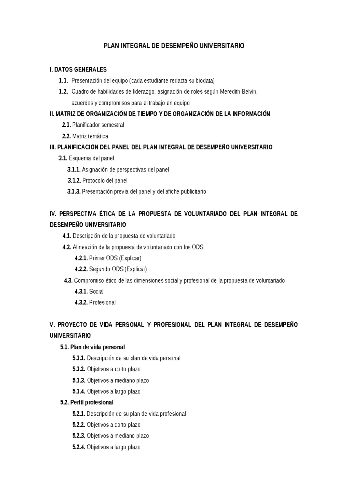 Esquema del Plan Integral de Desempeño Universitario - Proyecto Final ...