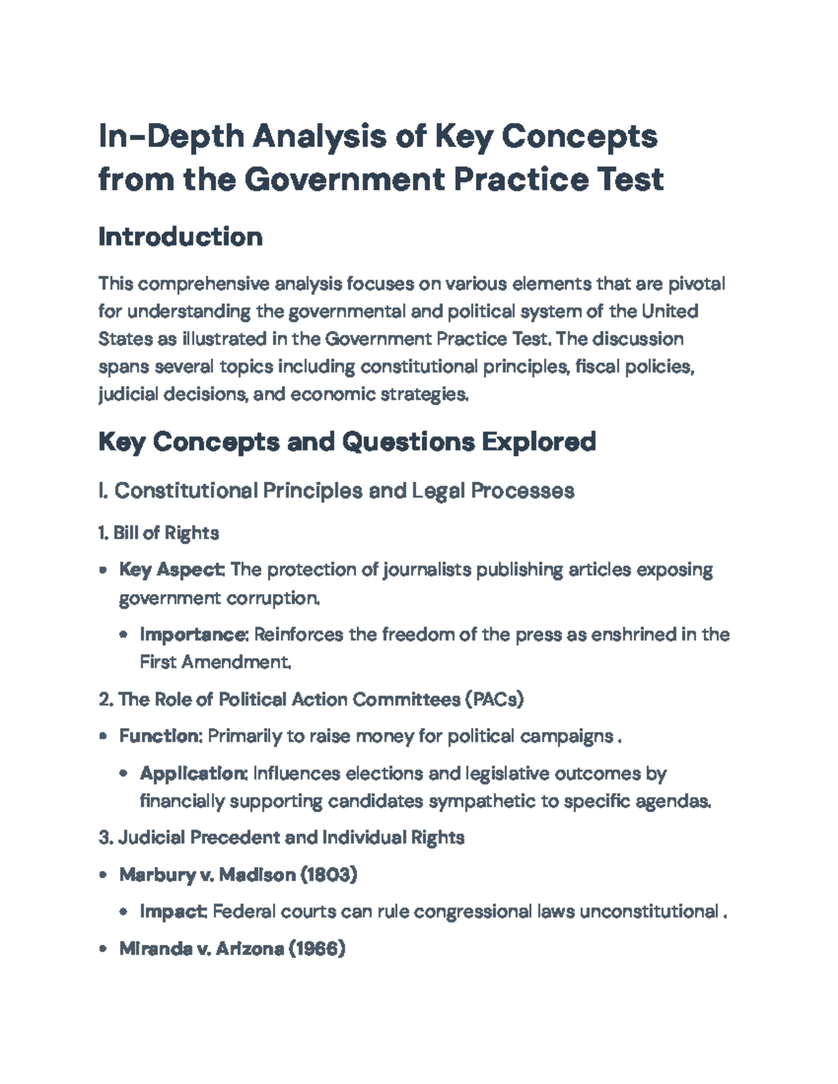 In-Depth Analysis of Key Concepts from Government Practice Test - In ...
