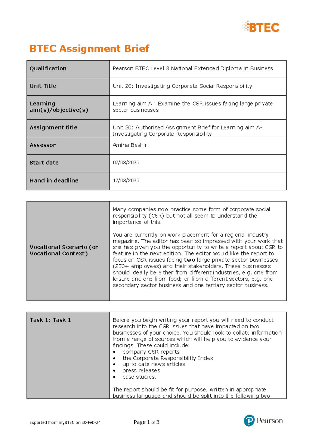 Unit 20 Authorised Assignment Brief for Learning aim A- Investigating ...