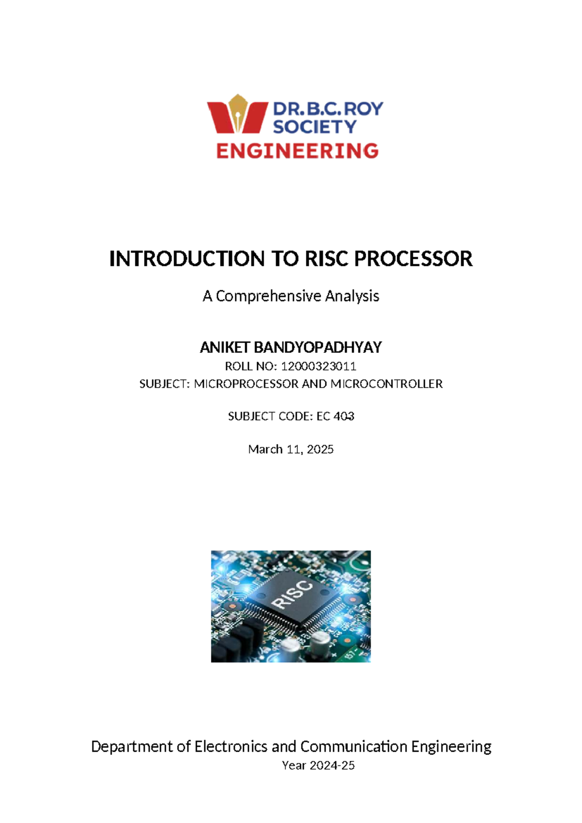 EC 403: Introduction to RISC Processor - A Comprehensive Analysis - Studocu