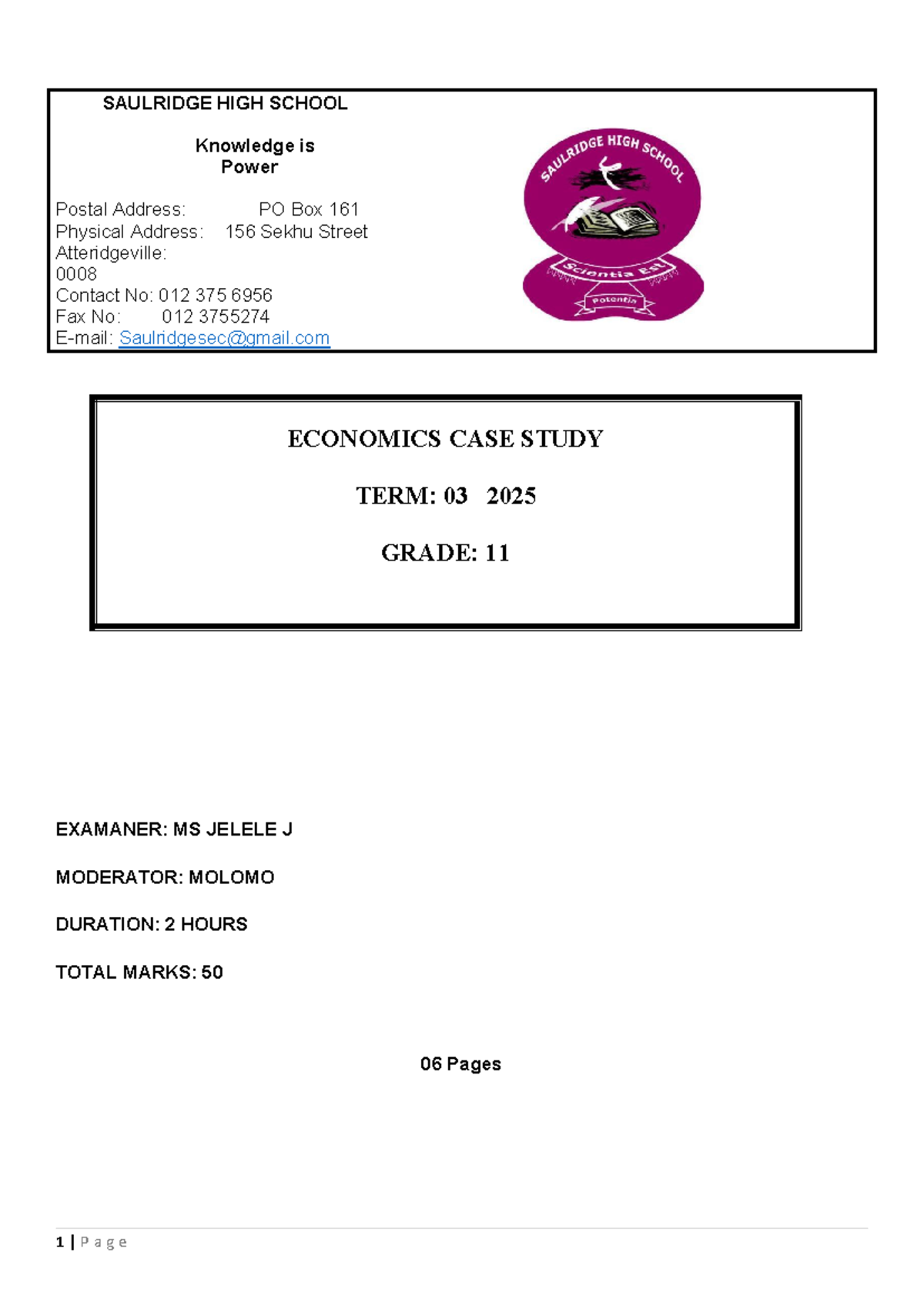 ECS 2025 Term 3 Grade 11 Economics Case Study Notes - Studocu