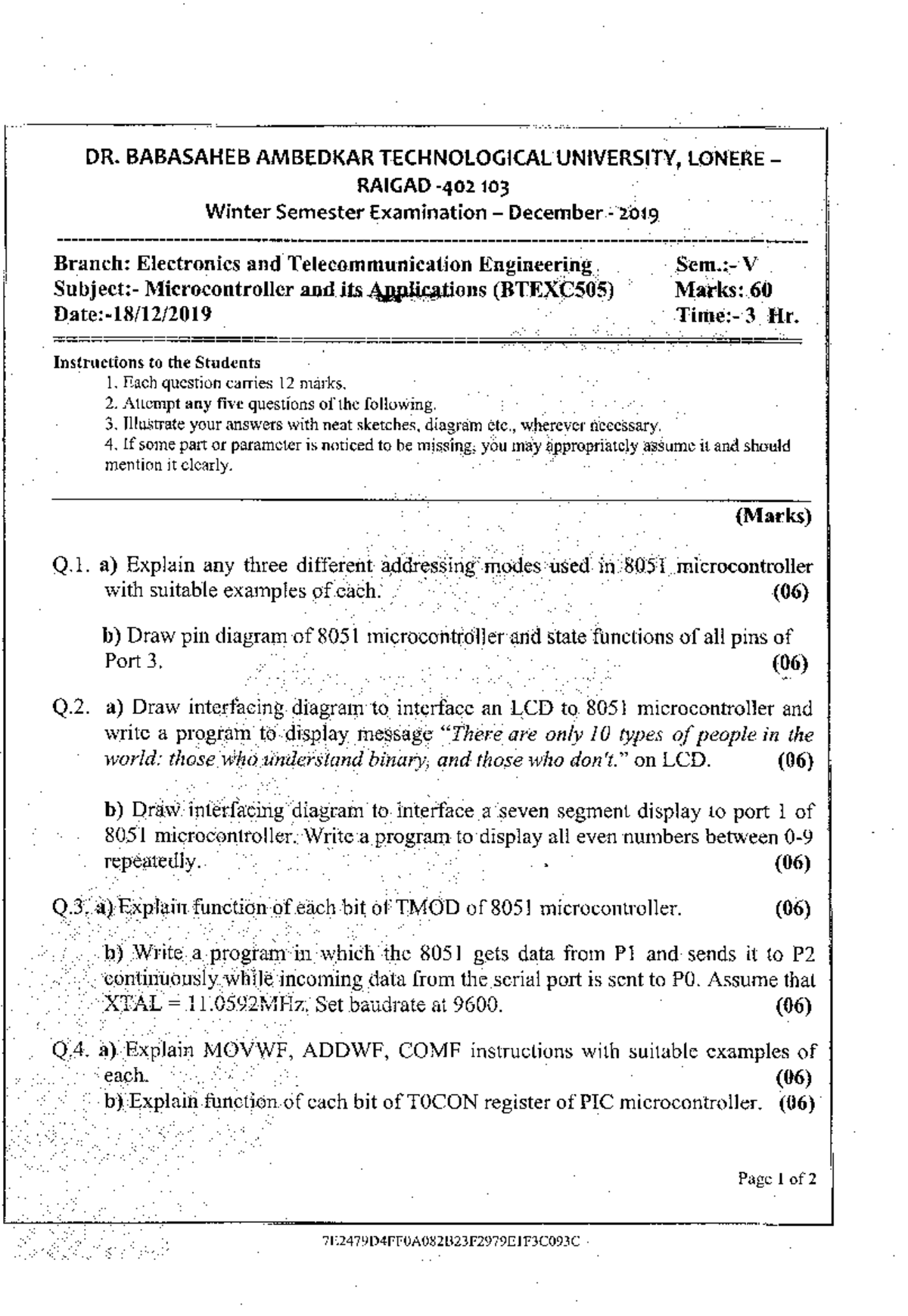 BTech ECT 5th Sem Microcontroller & Applications (BTEXC505) Dec 2019 ...