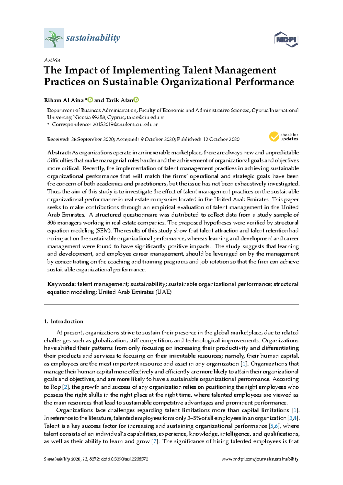 The Impact of Talent Management Practices on Sustainable Org ...