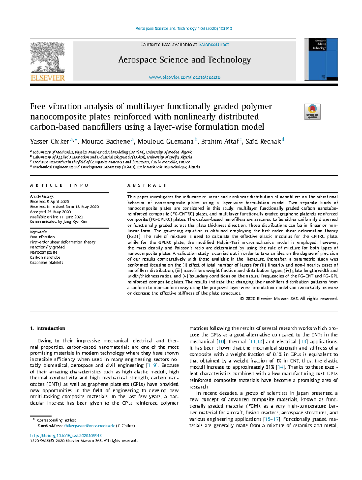 Free Vibration Analysis of Functionally Graded Polymer Nanocomposite ...