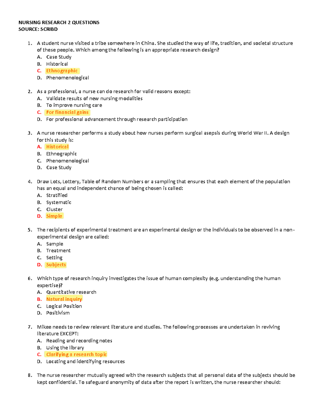 NURSING RESEARCH 2: EXAM QUESTIONS AND ANSWERS - Studocu
