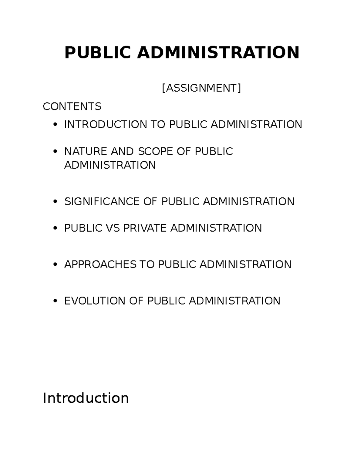 Public Administration - PUBLIC ADMINISTRATION [ASSIGNMENT] CONTENTS ...