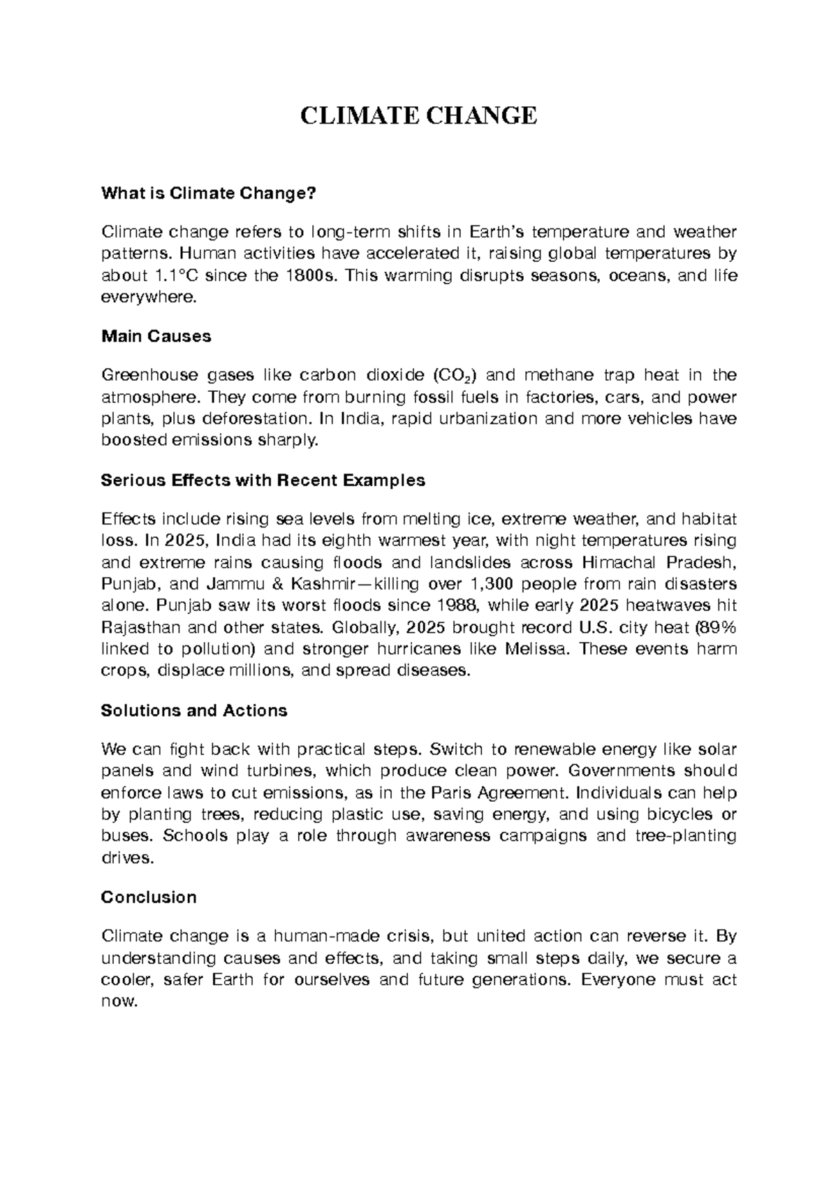 CLIMATE CHANGE: Understanding Causes, Effects & Solutions (Essay) - Studocu