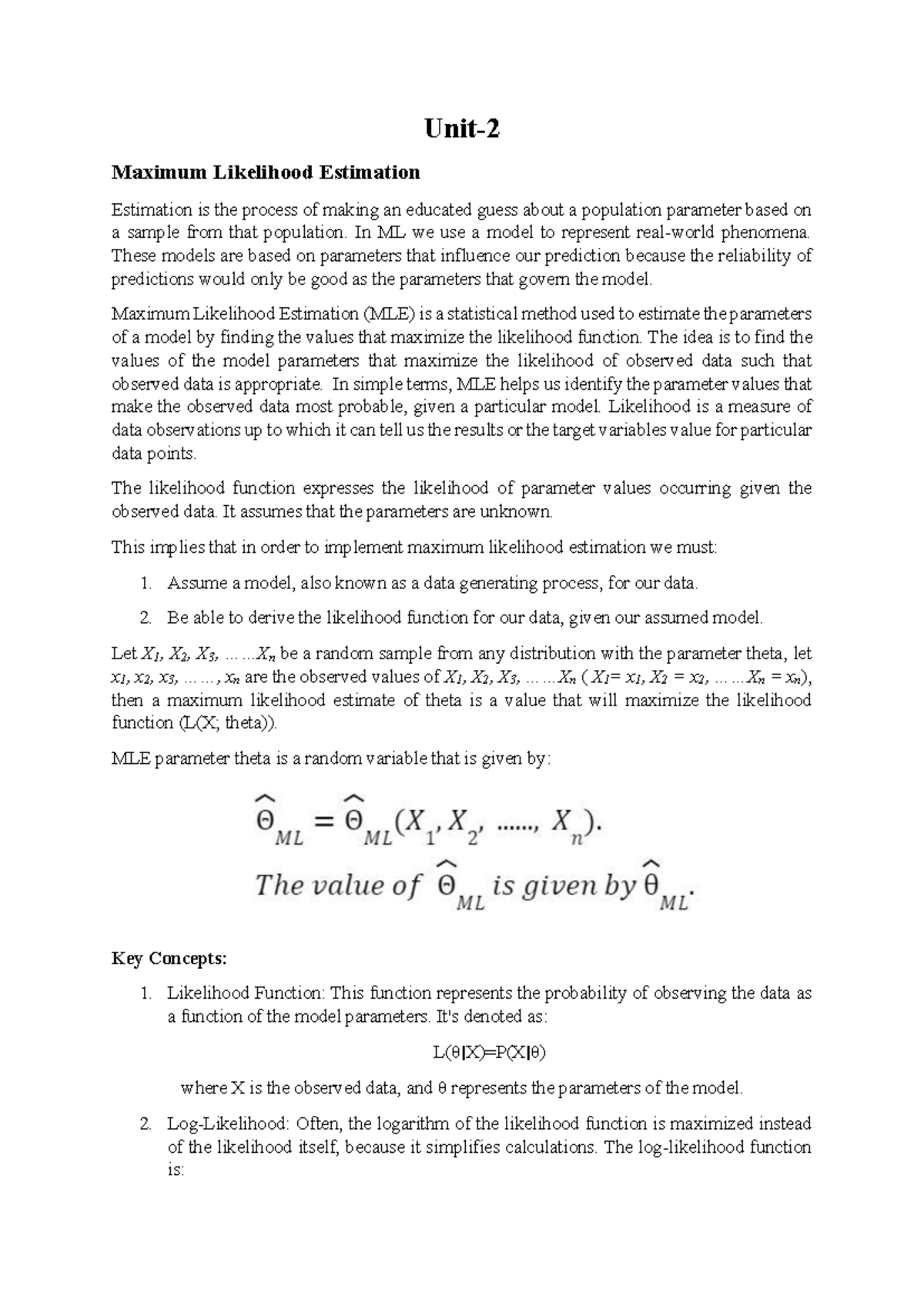 ML Unit-2 Notes: Understanding Maximum Likelihood Estimation and Beyond ...