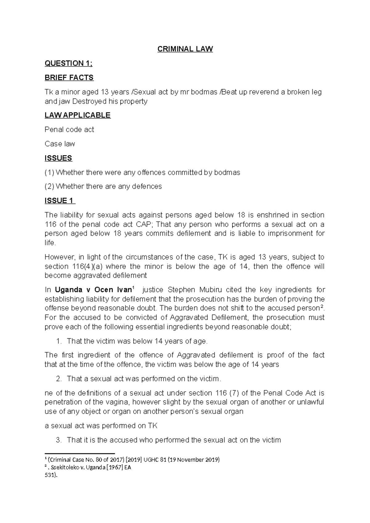 CRIMINAL LAW THAT POINT TO KEY OFFENCES - CRIMINAL LAW QUESTION 1 ...