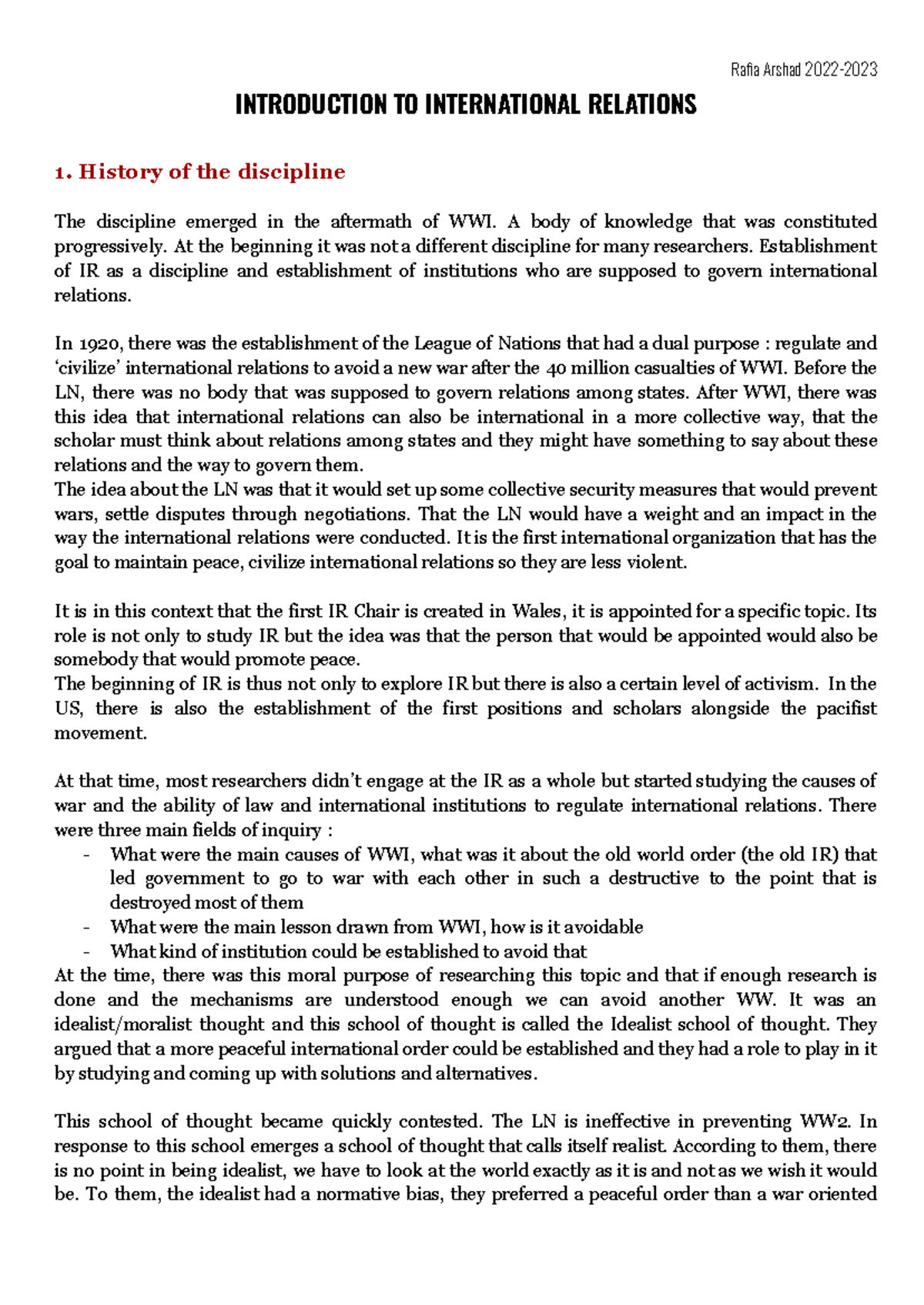 Notes on International Relations (IR) Theories and Schools of Thought ...