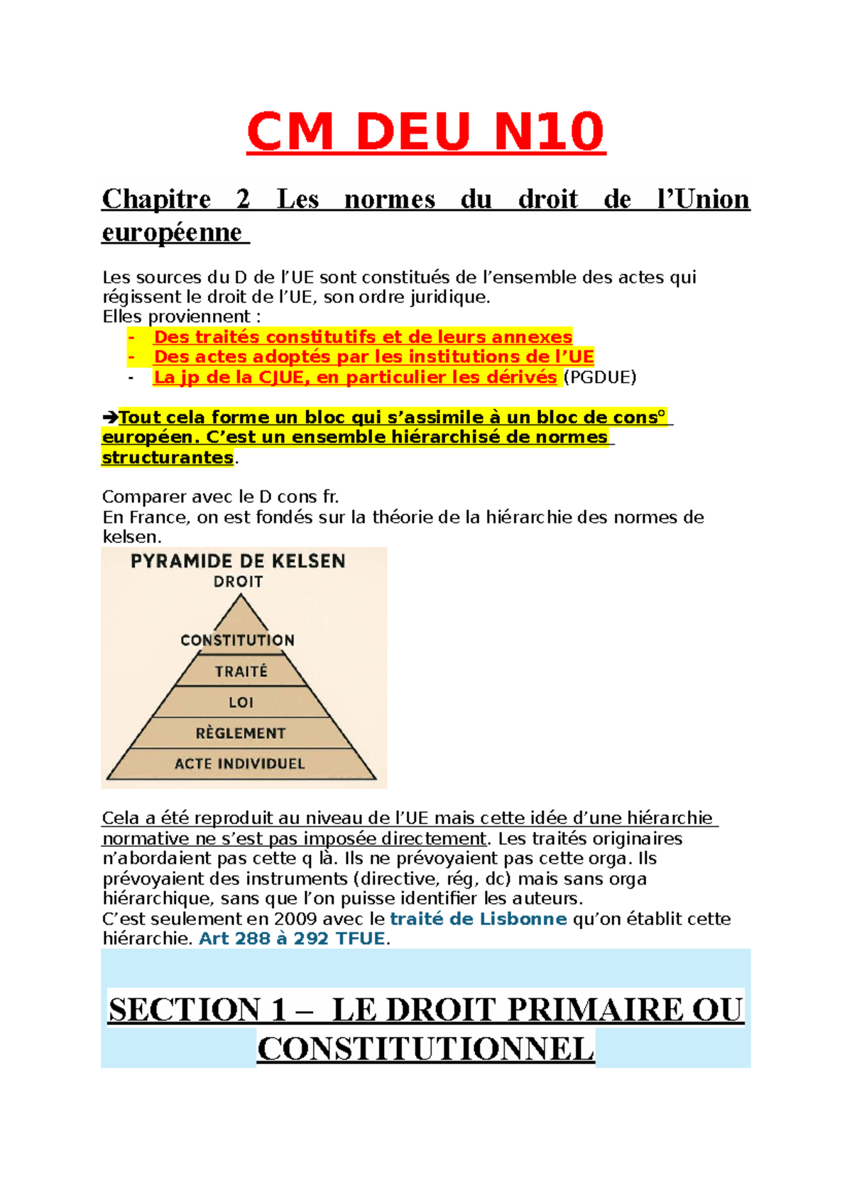 CM DEU N10 Chapitre 2 : Les Normes du Droit Européen et leur Hiérarchie ...
