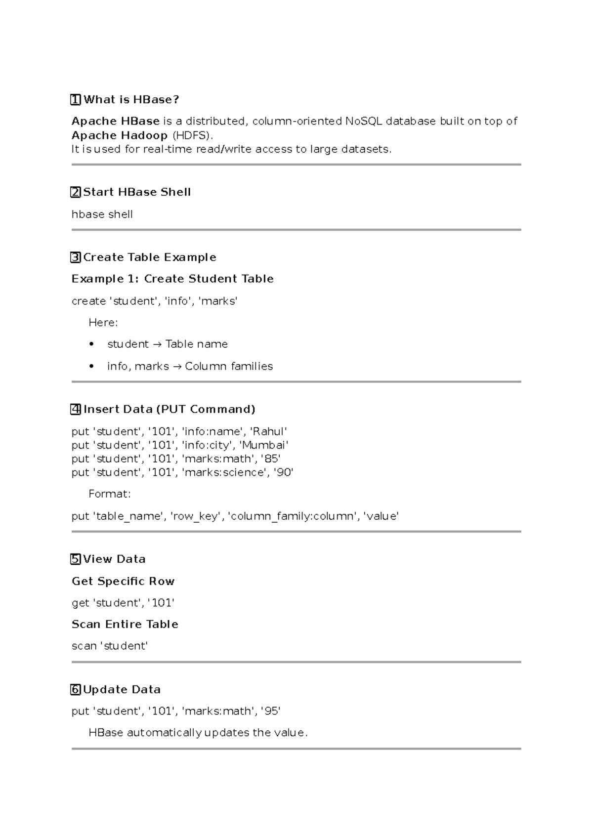 HBase Overview: Key Concepts and Commands for HBase - Studocu