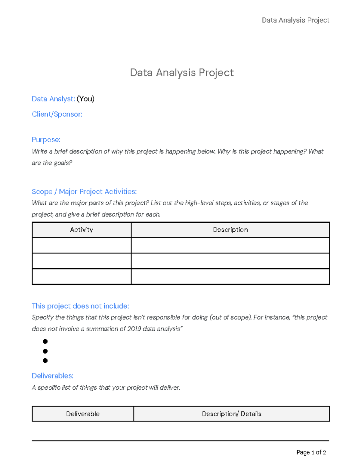 Data Analysis Project Scope of Work Template - Studocu