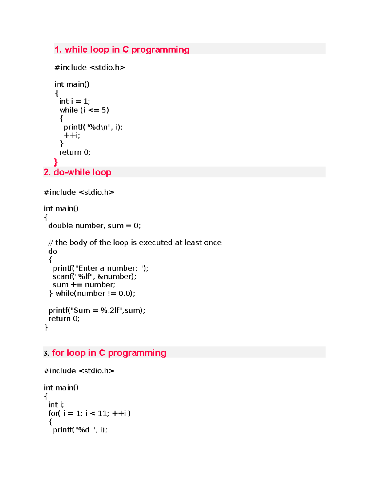 Loop in C programming ex prgms - 1. while loop in C programming # ...