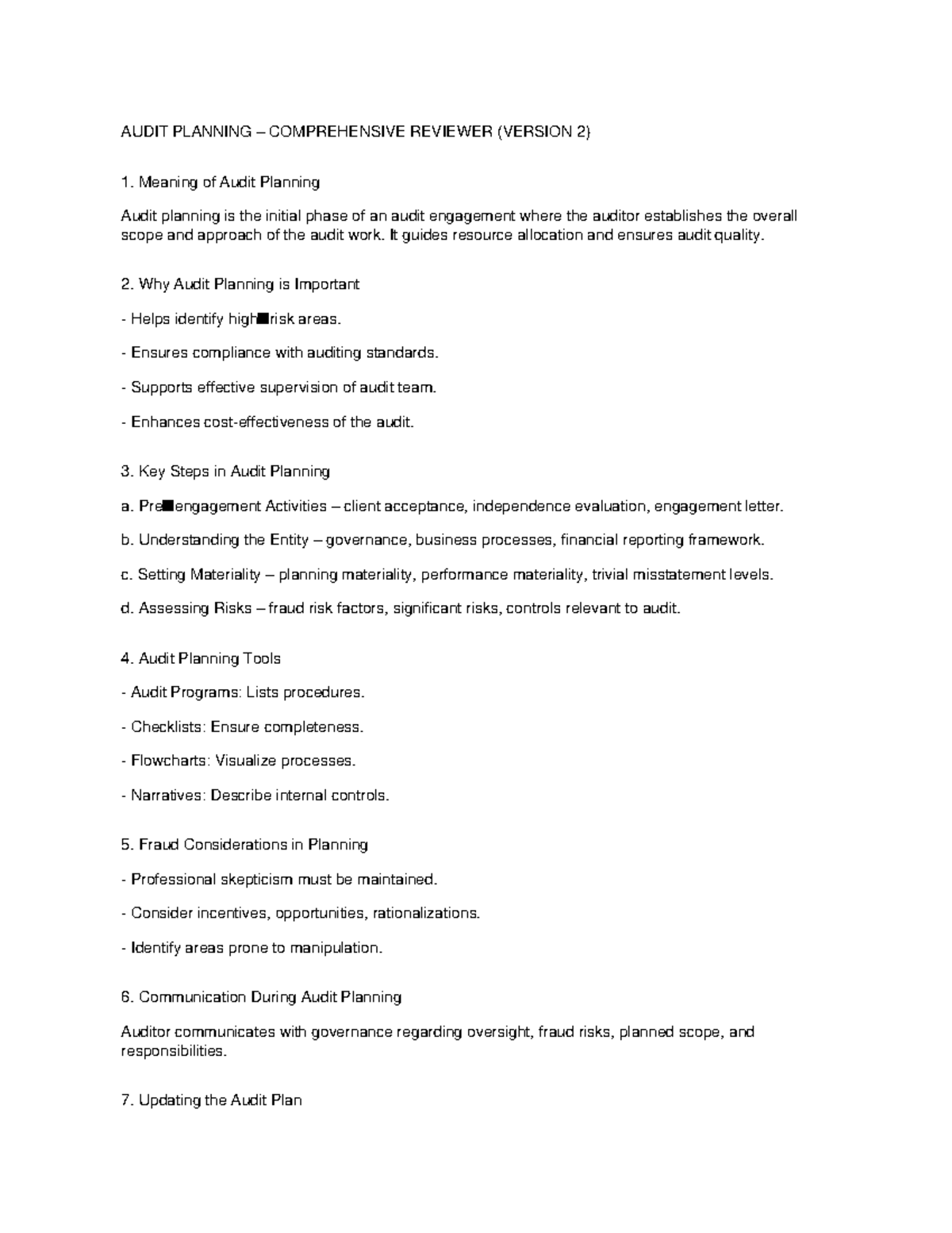 AUDIT 101: Comprehensive Audit Planning Reviewer (Version 2) - Studocu