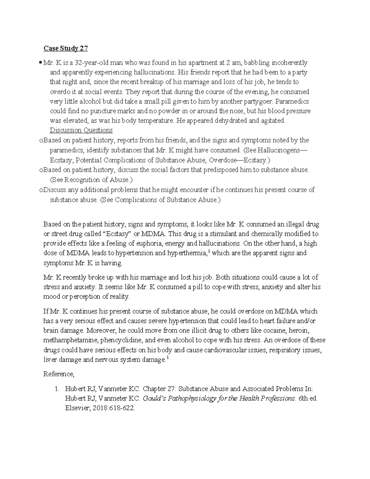 Gould's Pathophysiology Case Study: Substance Abuse & Mr. K (Chapter 27 ...