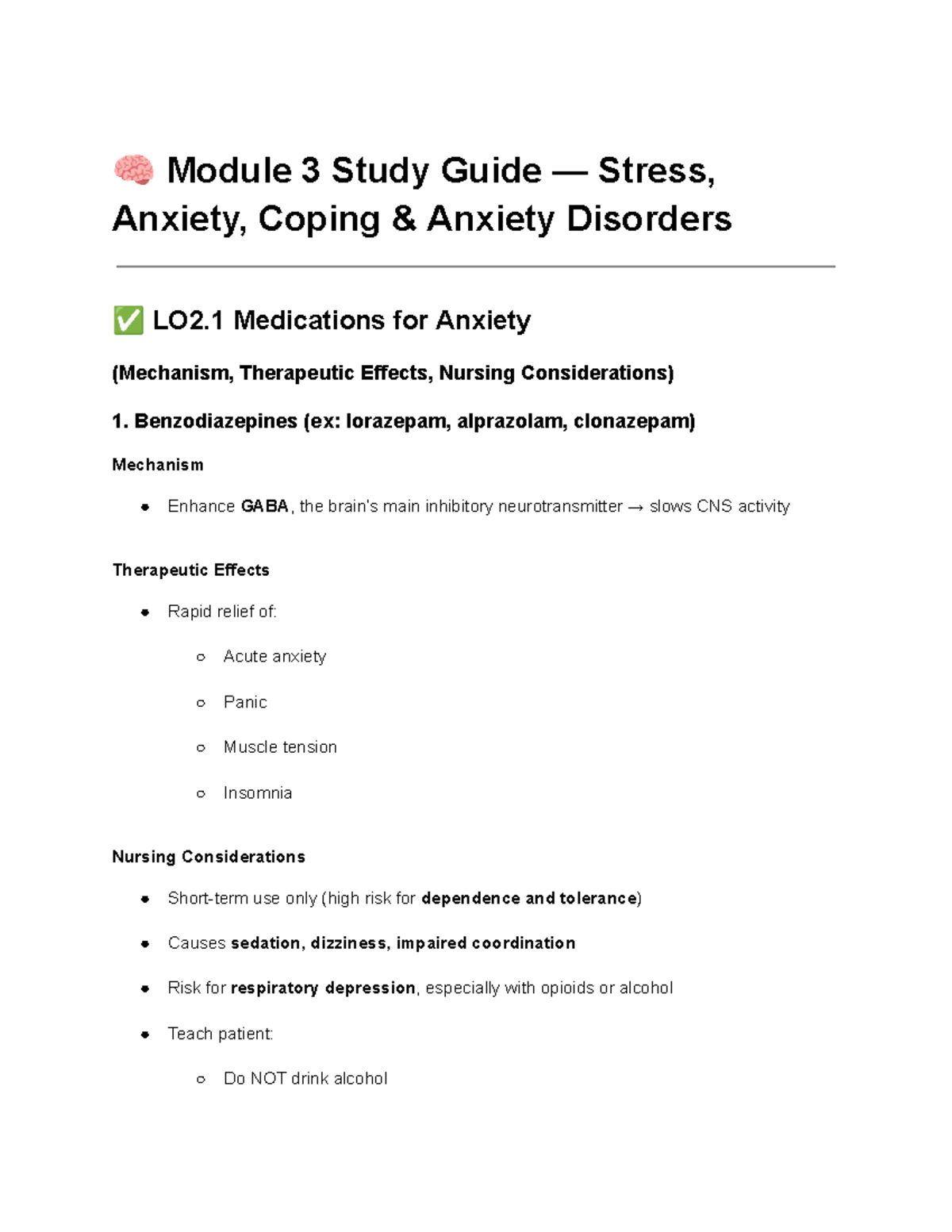 Module 3 Study Guide: Stress, Anxiety, Coping & Anxiety Disorders - Studocu