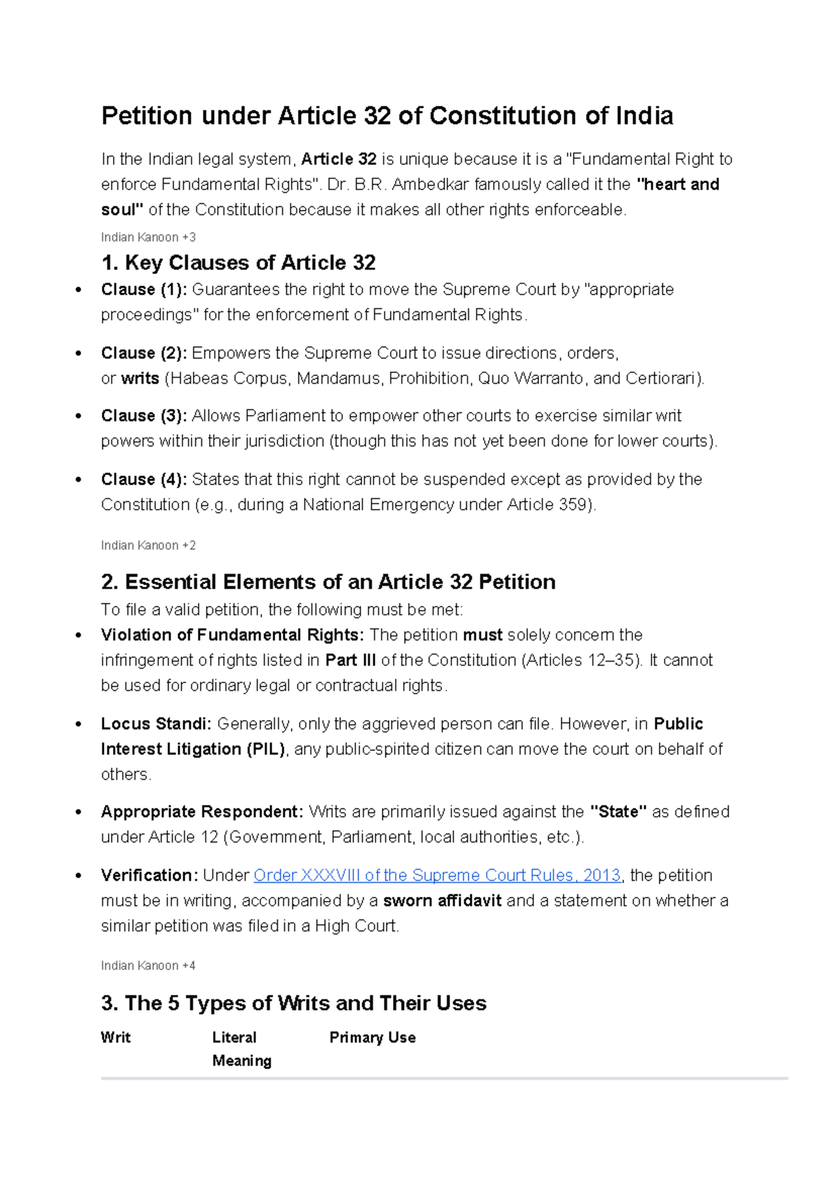Article 32 Petition: Enforcing Fundamental Rights in India - Studocu