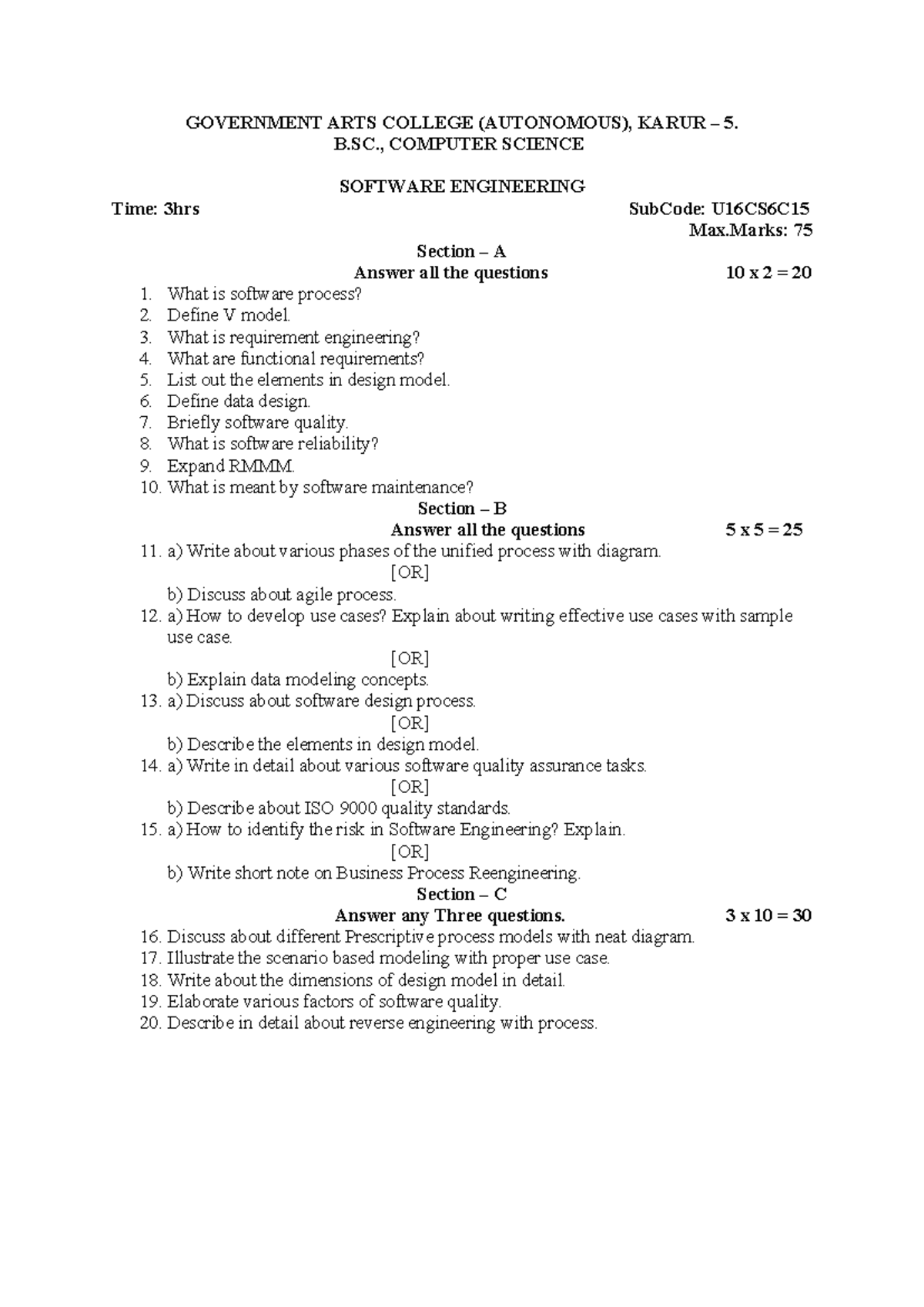 SE 2019 - Sample Questions for Software Engineering Exam - Studocu