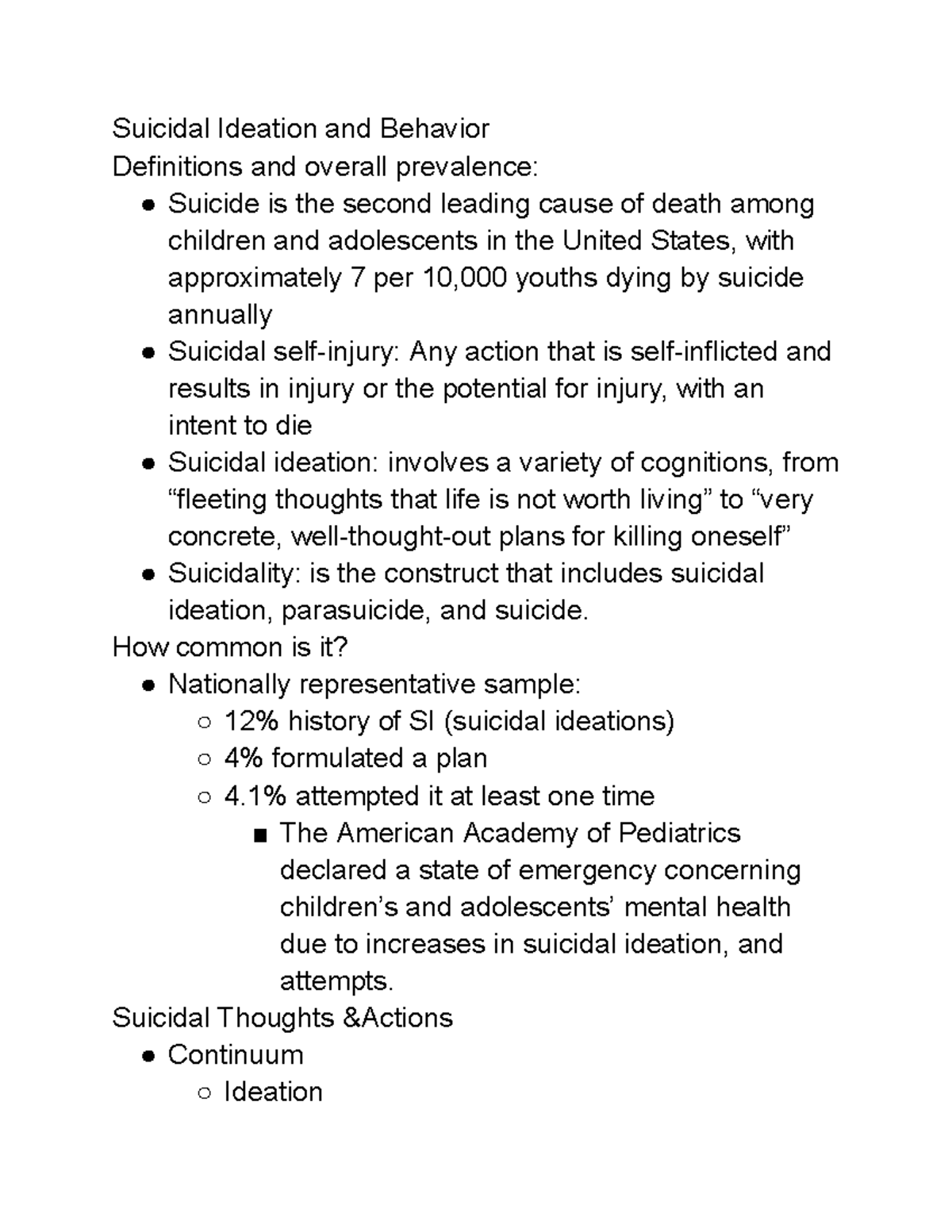 Psych 338 Study Guide-2 - Suicidal Ideation and Behavior Definitions ...