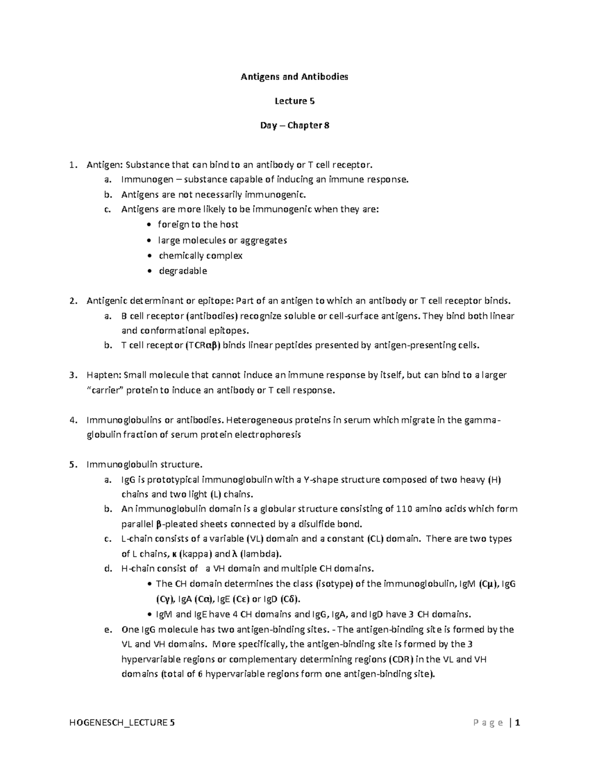 Lecture 5: Antigens and Antibodies Overview - Chapter 8 Insights - Studocu