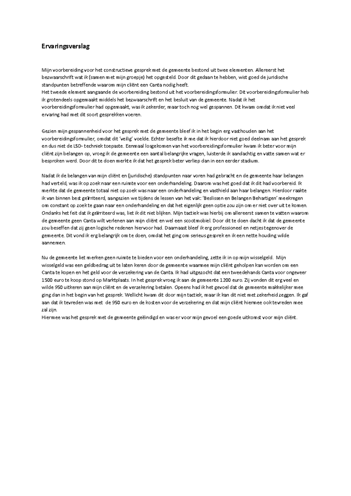 Ervaringsverslag en Voorbereidingsformulier voor Constructief Gesprek ...