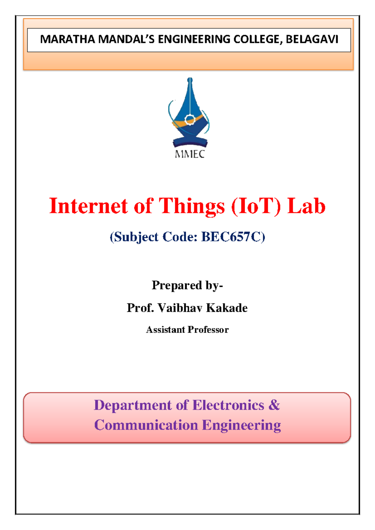 IoT Lab Manual BEC657C - Practical Experiments and Guidelines - Studocu