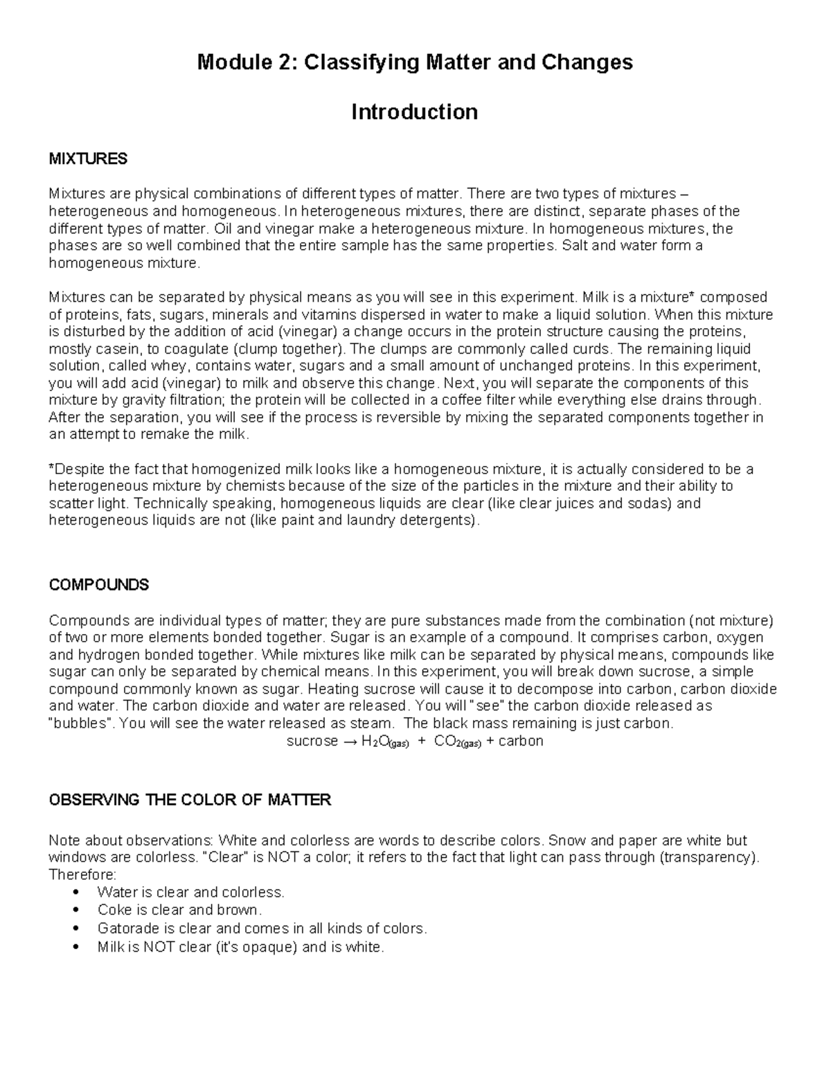 Module 2; Classifying Matter & Changes - Mixtures and Compounds - Studocu