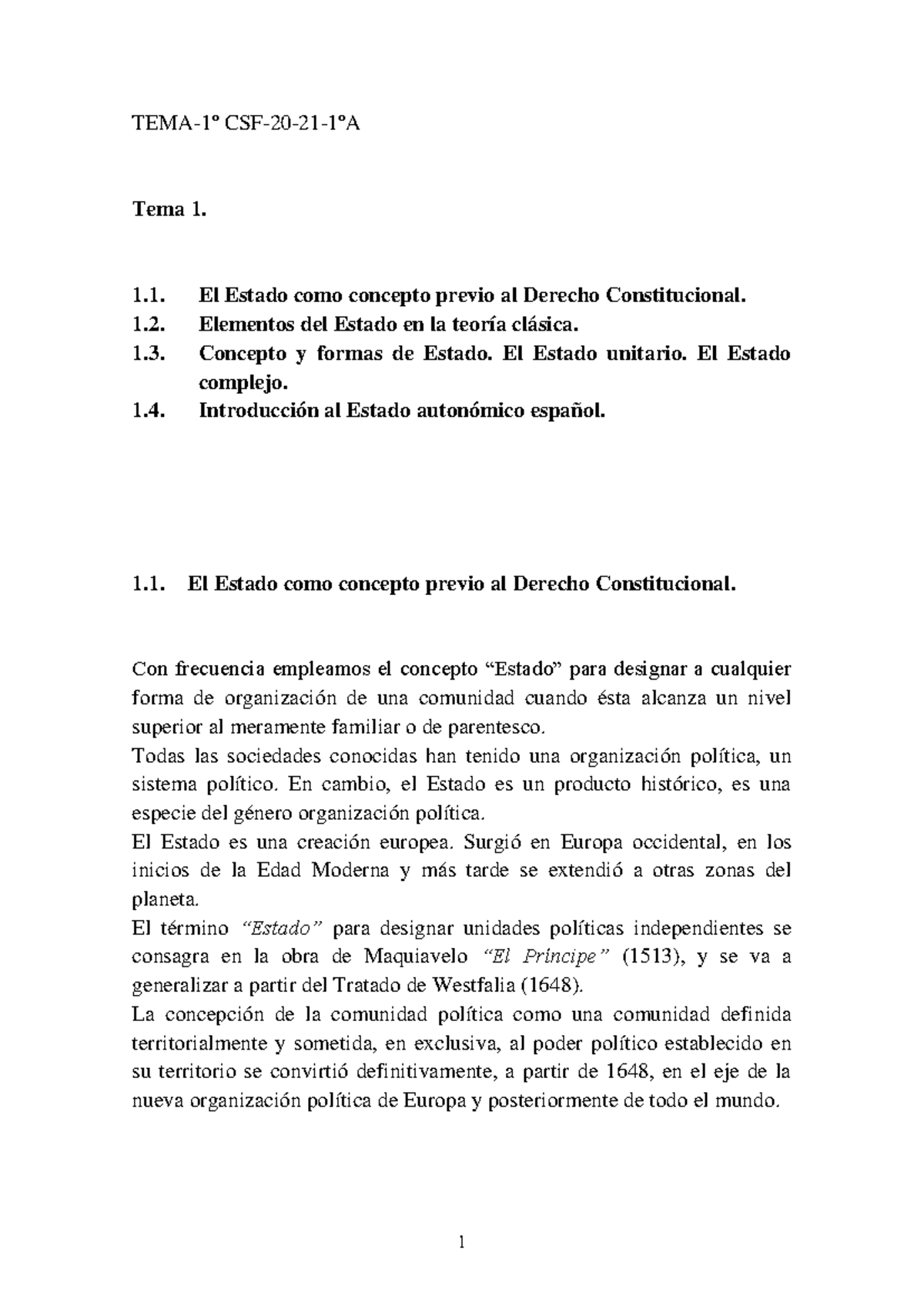 Tema 1: El Estado y su Evolución en el Derecho Constitucional CSF - Studocu