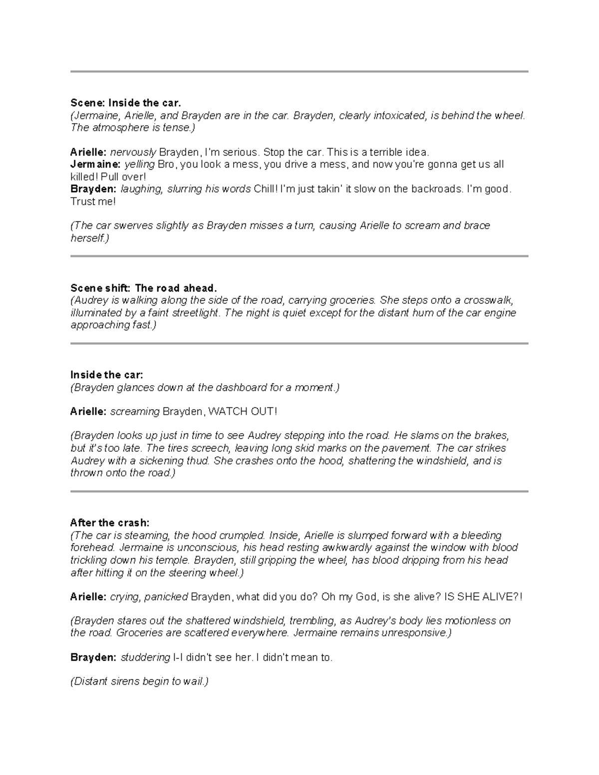 Car Accident Script - EWAS 101: A Tense Scene of Consequences - Studocu