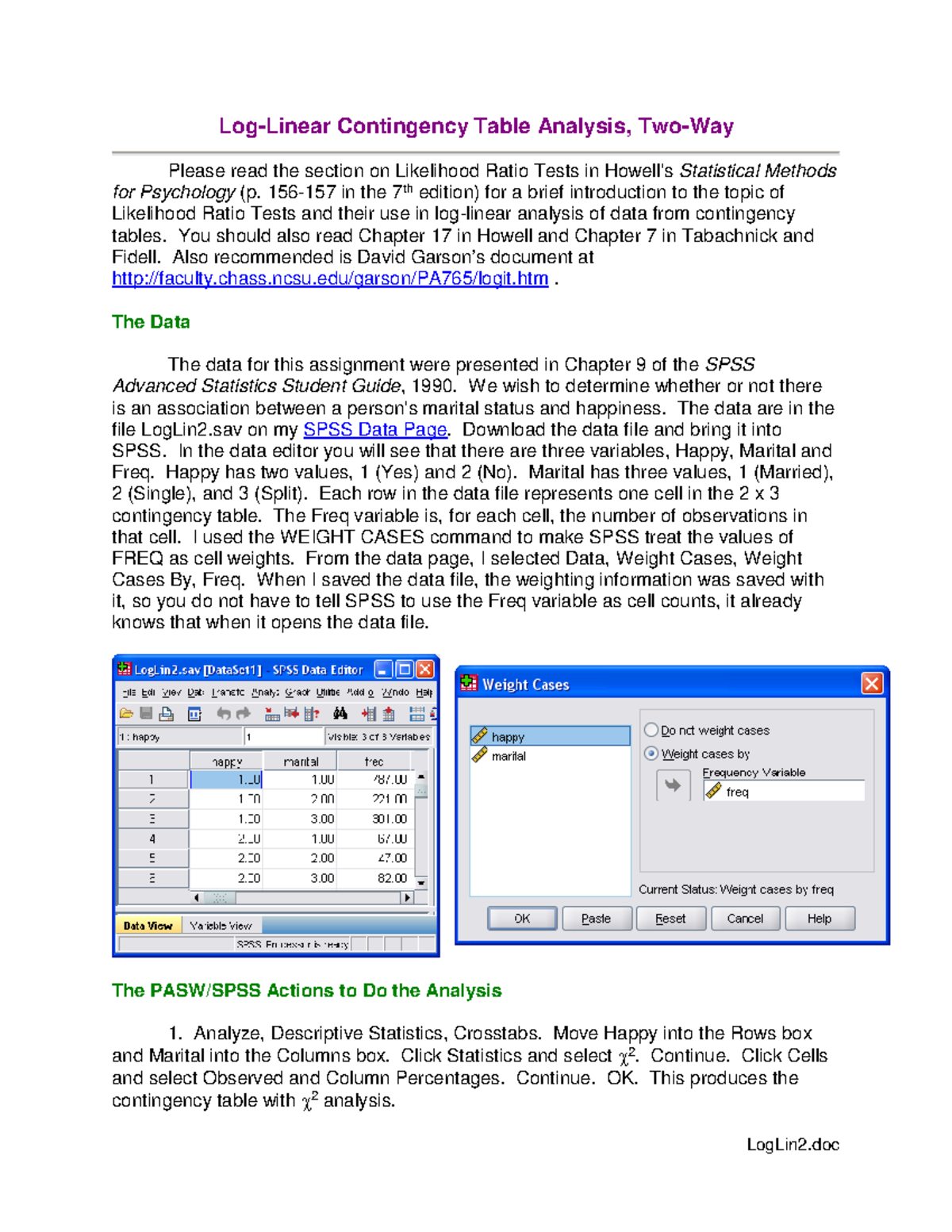 Log-Linear Contingency Table Analysis, Two-Way - Contingency Table ...