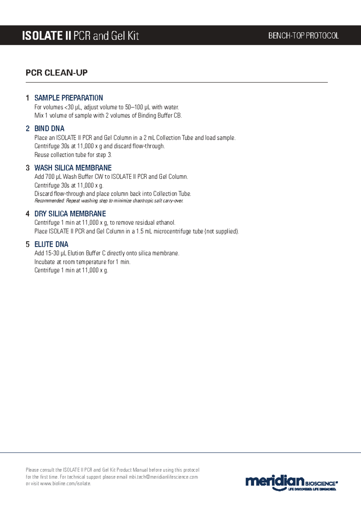 ISOLATE II PCR & Gel Kit Protocol (Pi-50524) - Studocu