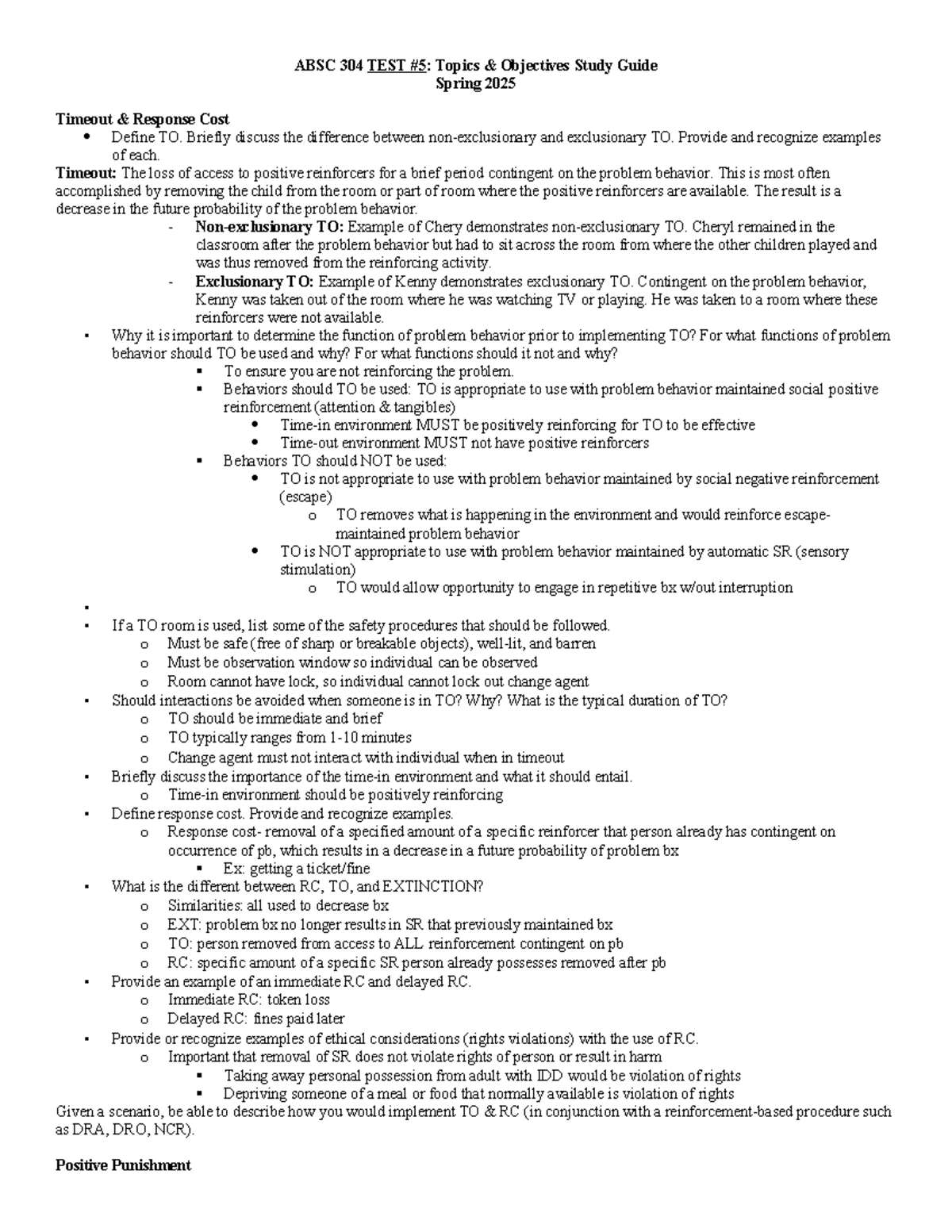 ABSC 304 Study Guide: Positive Punishment, Timeout & Response Cost ...