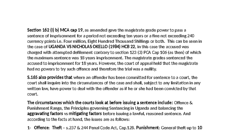 MCA Cap 19 Sentencing Guidelines: Case Study of Uganda v. Mugabi Shem ...