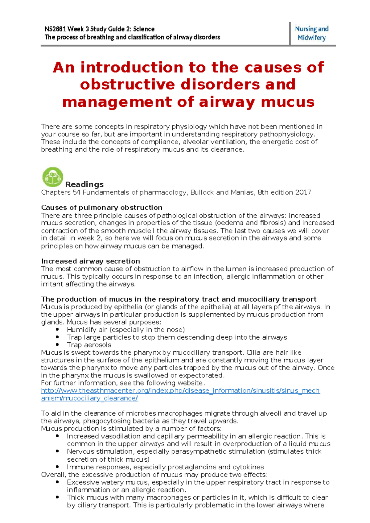 NS2881 Week 3 Study Guide 2: Understanding Airway Disorders & Mucus ...