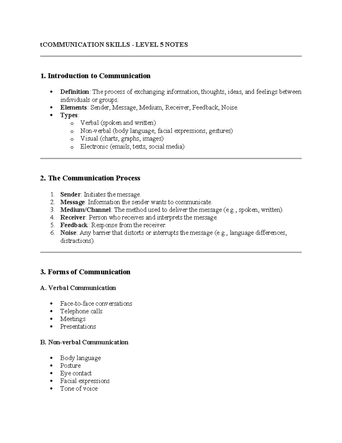 T COMMUNICATION SKILLS LEVEL 5: Comprehensive Study Notes - Studocu