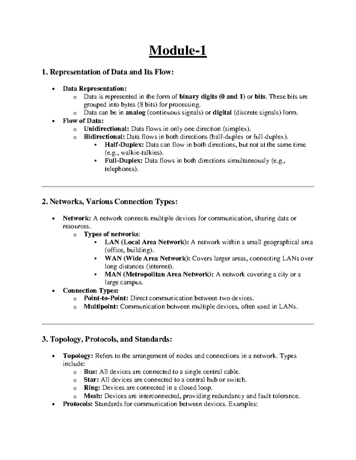 Computer Network Notes: Data Representation, Protocols, and OSI Model ...