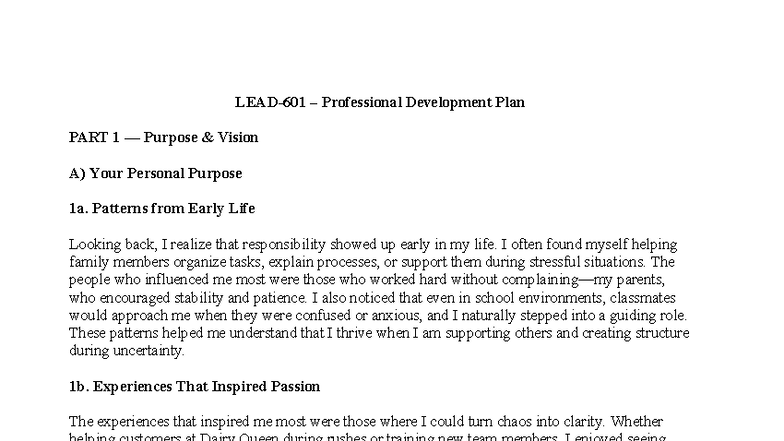 LEAD 101: Professional Development Plan - Part 1 Insights and Vision ...
