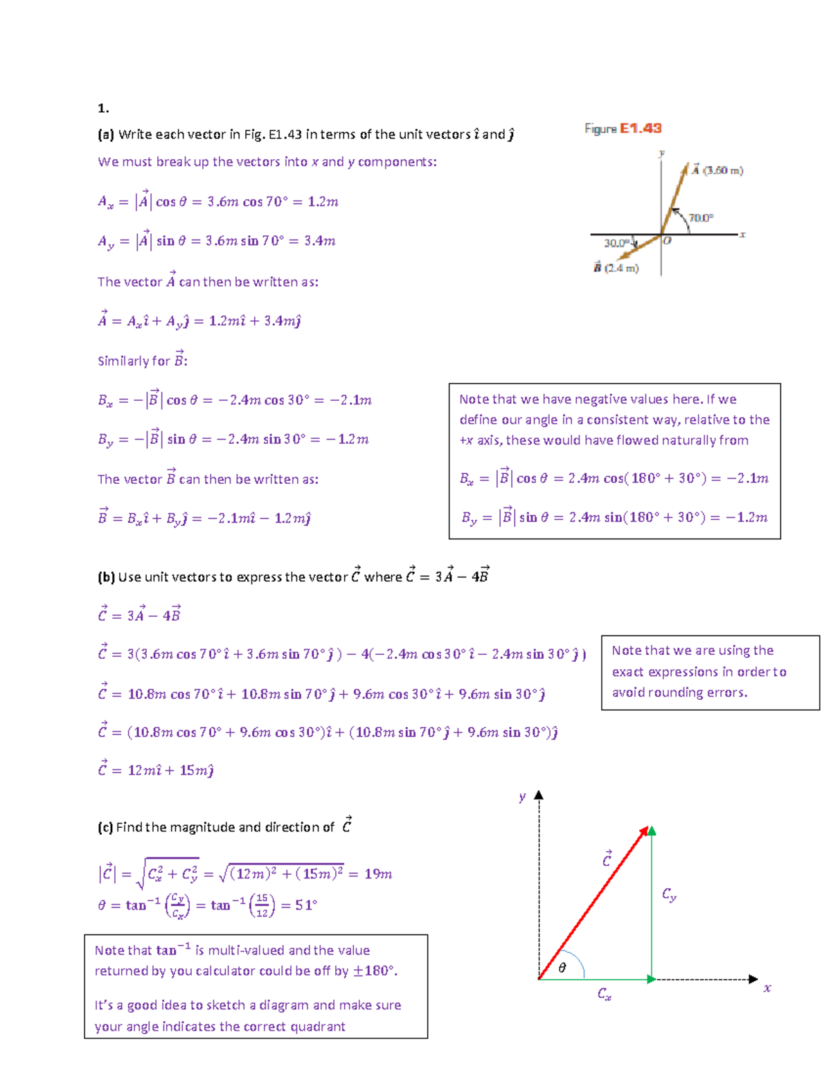 Week 1 Homework Solutions - 1. (a) Write each vector in Fig. E1 in ...