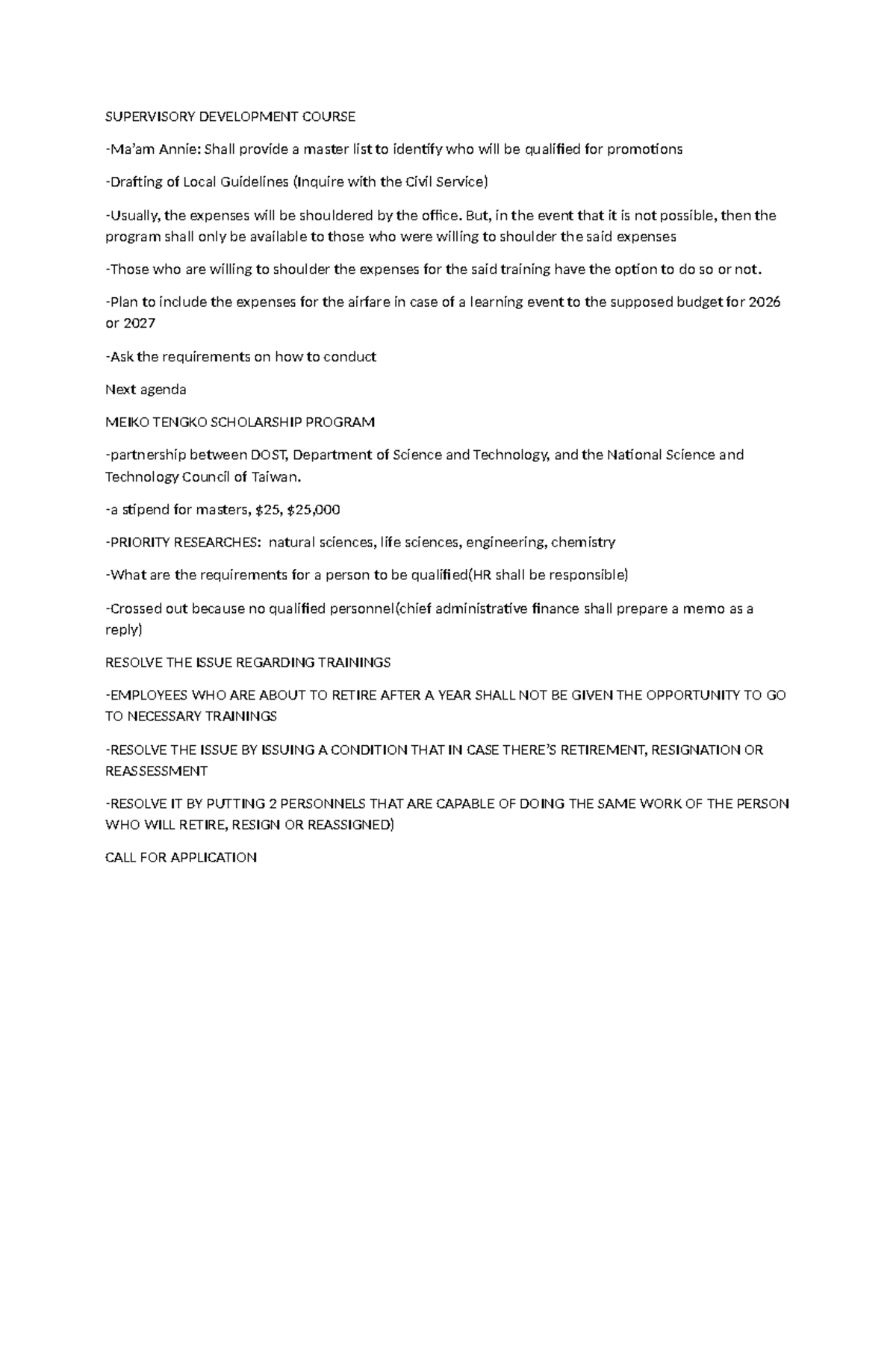 SUPERVISORY DEVELOPMENT COURSE: Minutes for Meeting on Promotions and ...