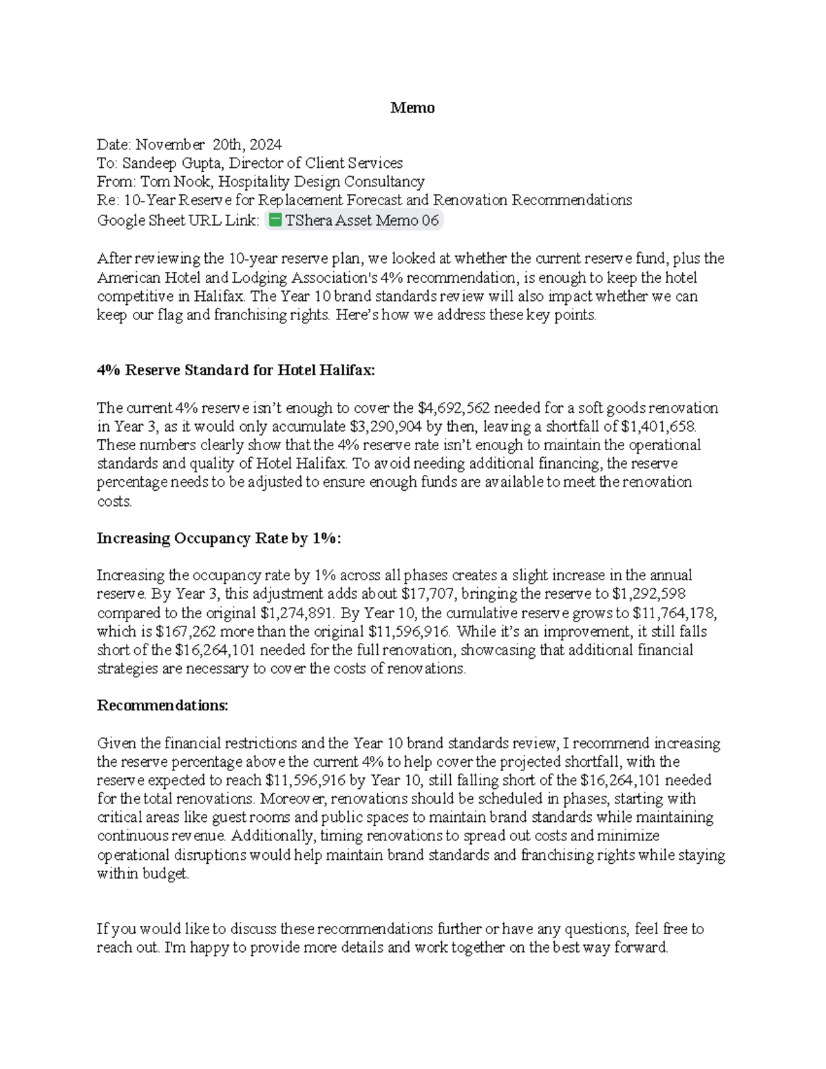 Tshera Memo 06: Reserve for Replacement & Renovation Strategies - Studocu