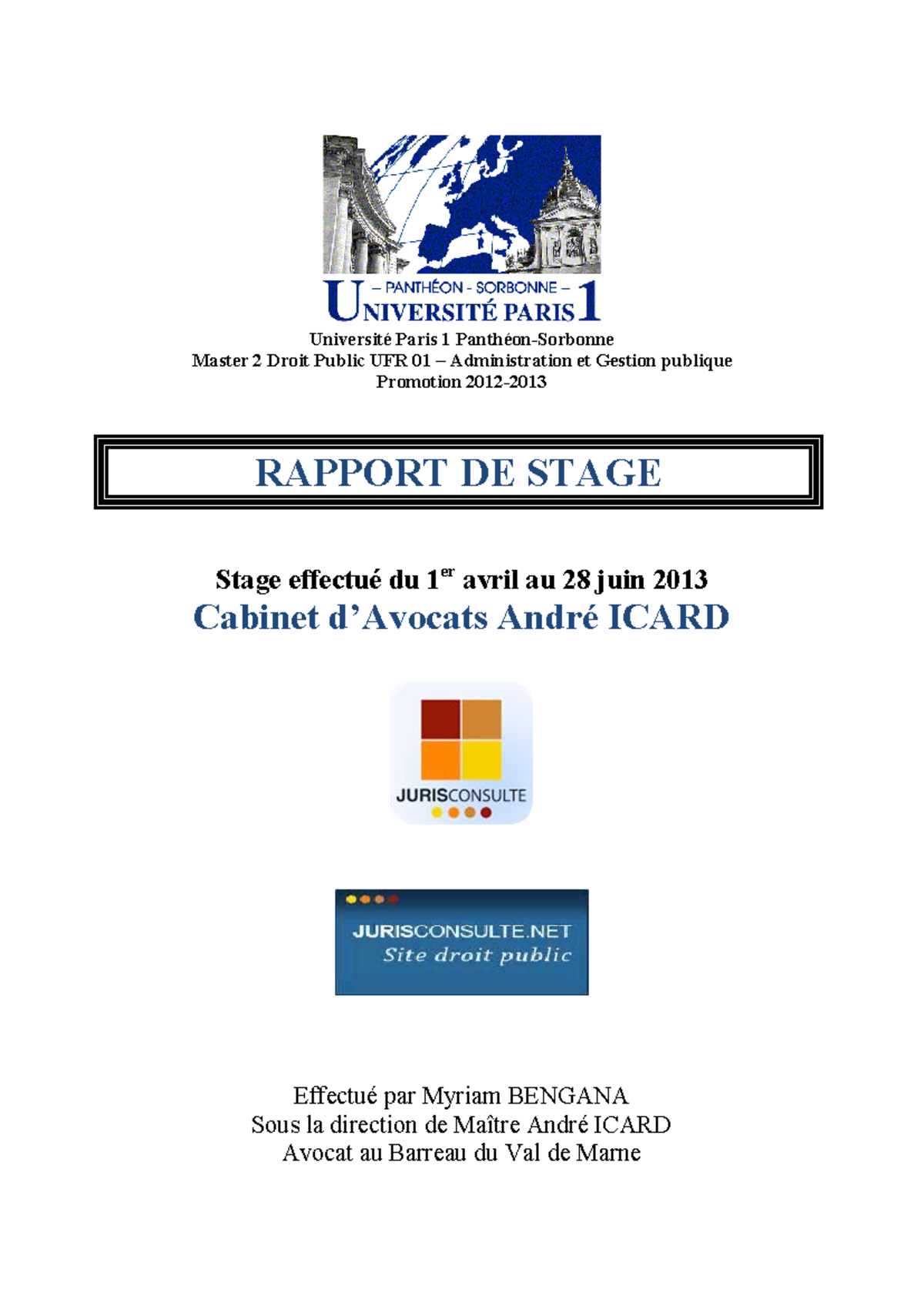 Rapport de Stage en Droit Public - Master 2 AGP, Paris 1 Panthéon ...