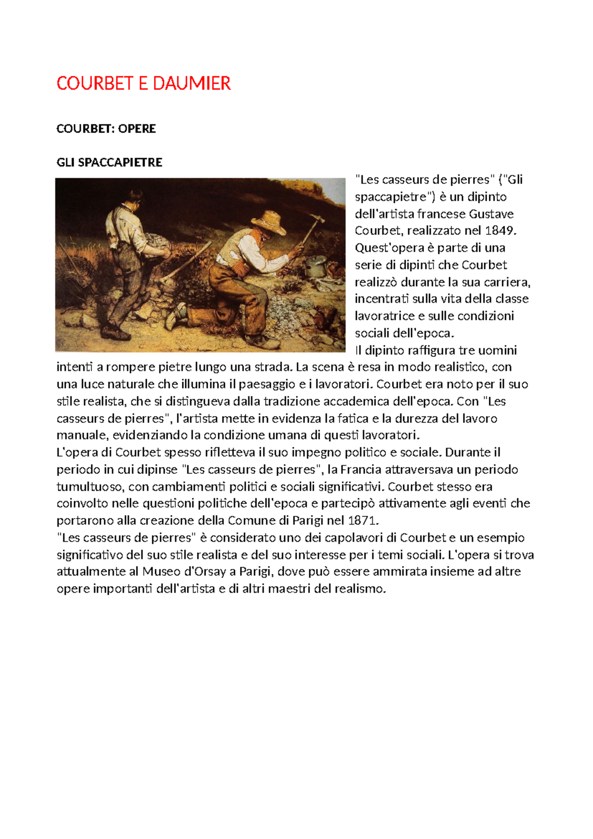 Courbet e Daumier: Appunti di Storia dell'Arte (HIST 101) - Studocu