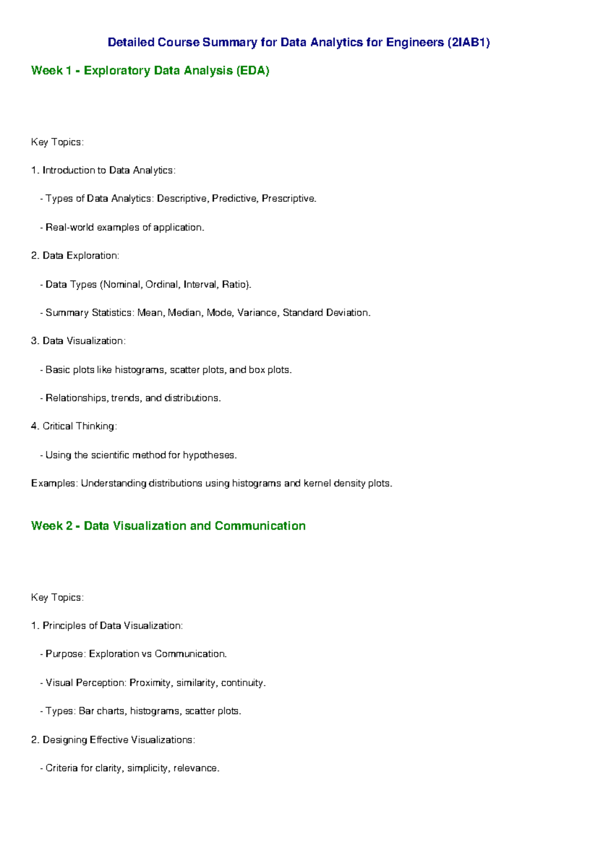 Comprehensive Summary for Data Analytics (2IAB1) - Course Overview ...