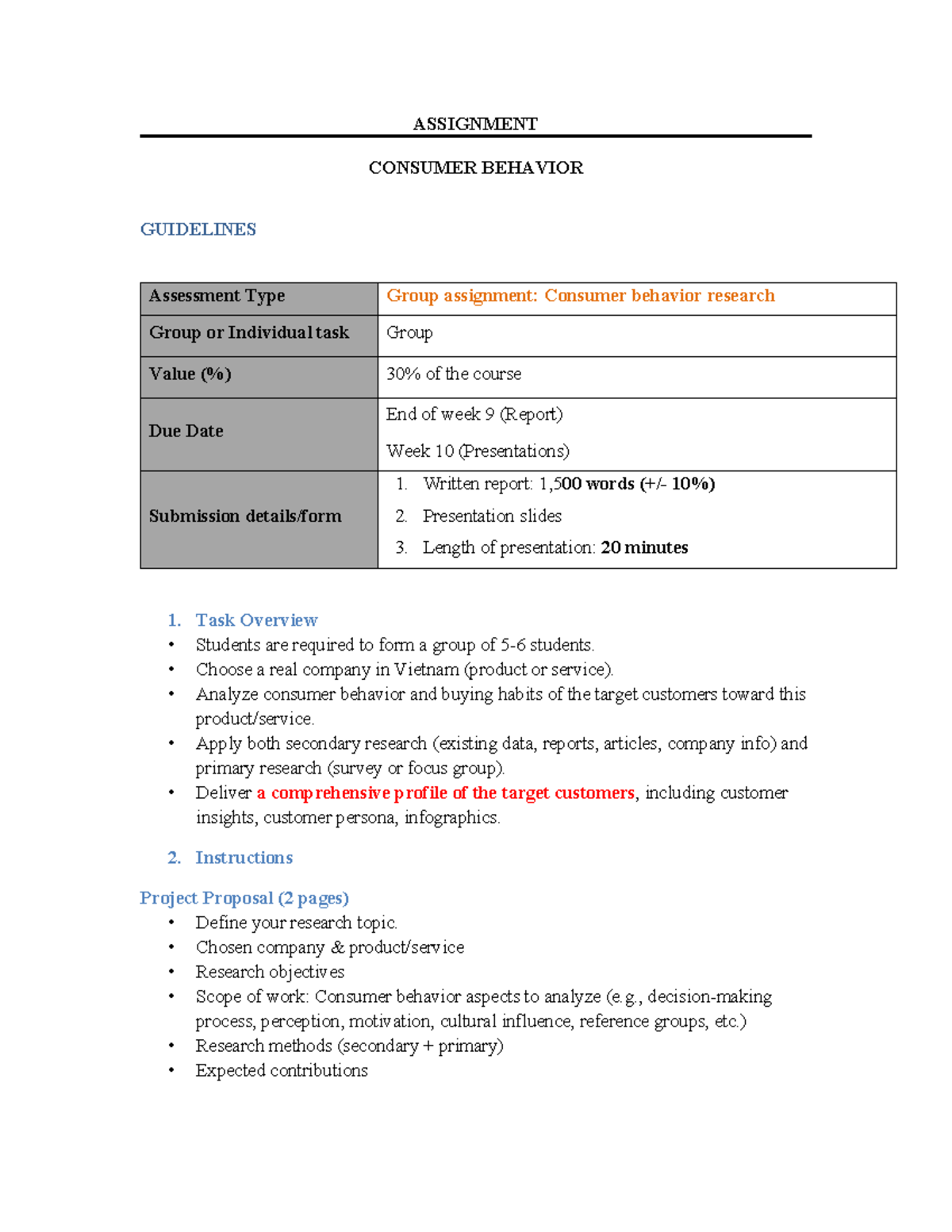 Group Assignment MKT201: Consumer Behavior Research Guidelines - Studocu