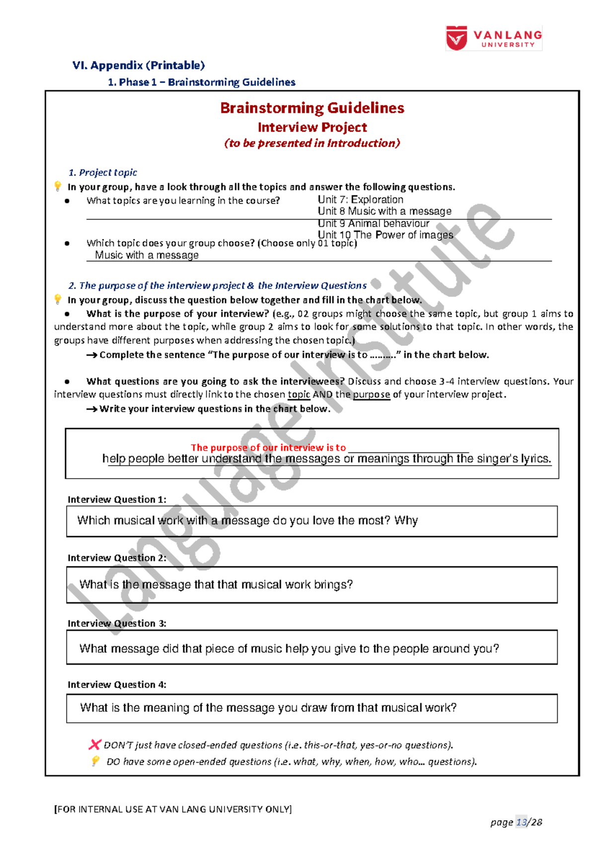 Brainstorming Guidelines for Interview Project - Phase 1 - Studocu