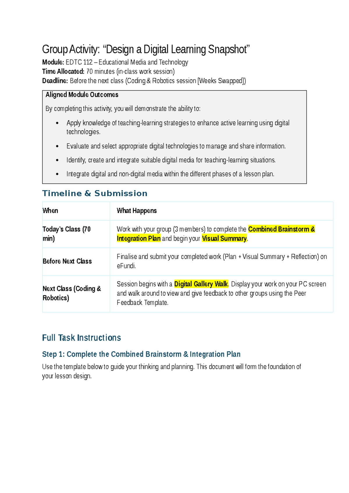 Group Activity: Digital Learning Snapshot - EDTC 112 - Studocu