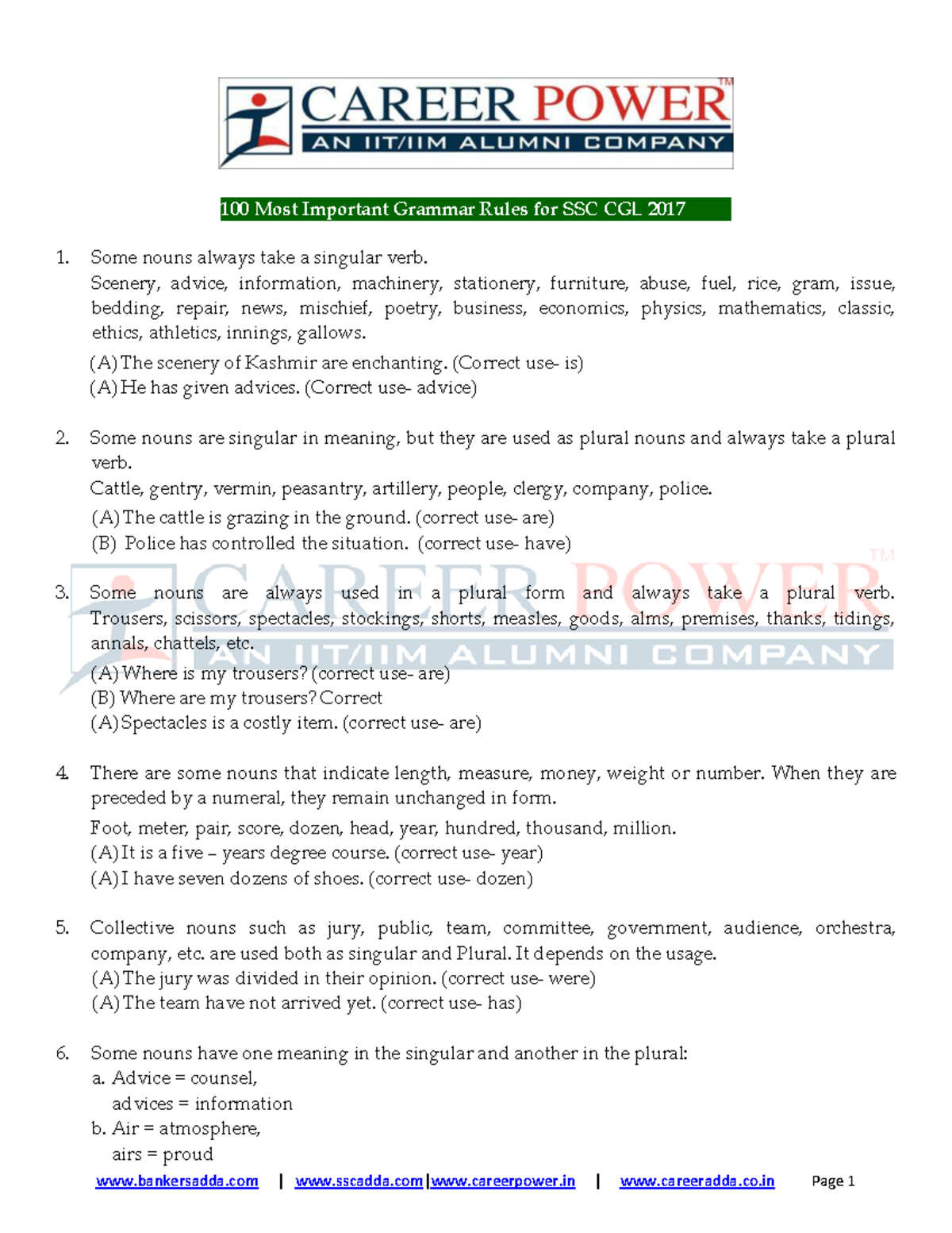 100 Essential Grammar Rules for SSC CGL 2017 Exam - Studocu